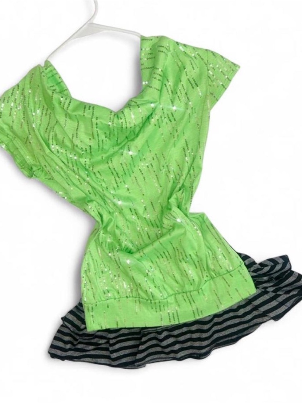 Discreet Neon Green Short Sleeve Top with Metallic Accent